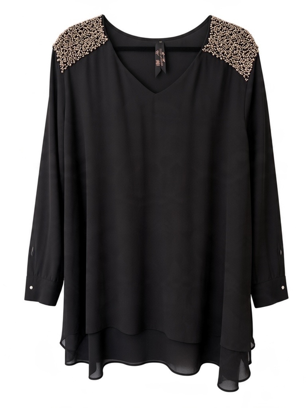 018 MELISSA McCARTHY Embelish Shoulder Black V-Neck Blouse - plus Women's Top